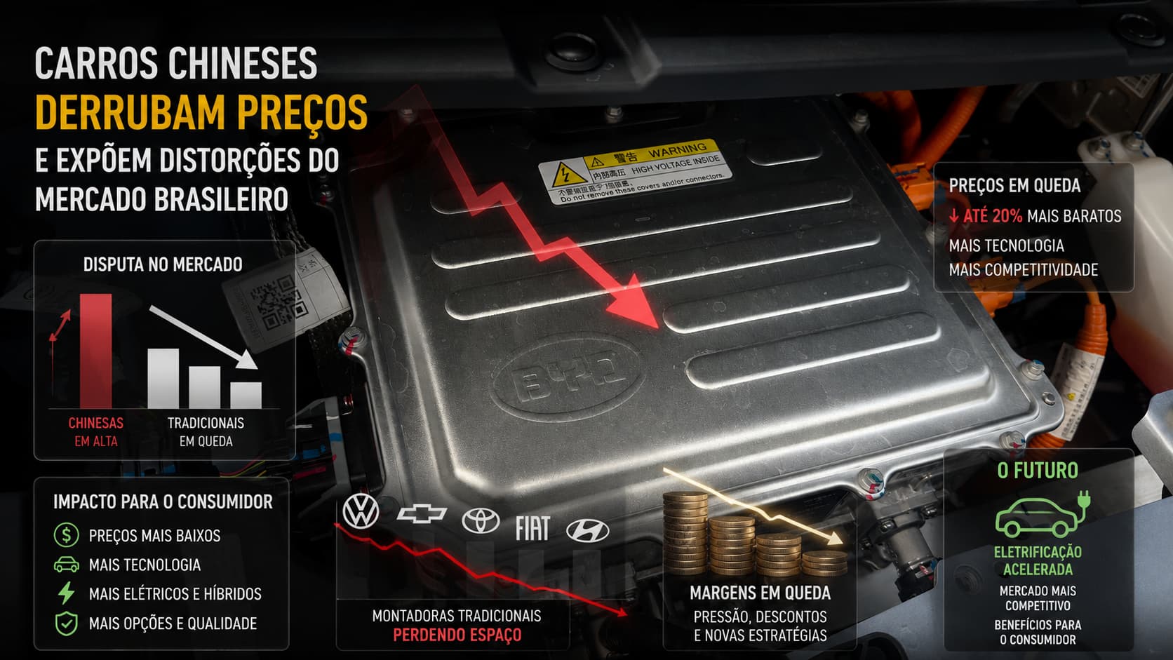 Linha de produção de veículos elétricos BYD, símbolo da expansão das montadoras chinesas no Brasil